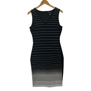 WHBM Black and White Striped Sheath Dress Sleeveless Size 8 Jersey Fully Lined